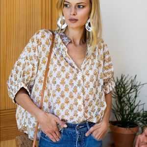 NWOT Emerson Fry Mandarin Collar Top - Marigolds